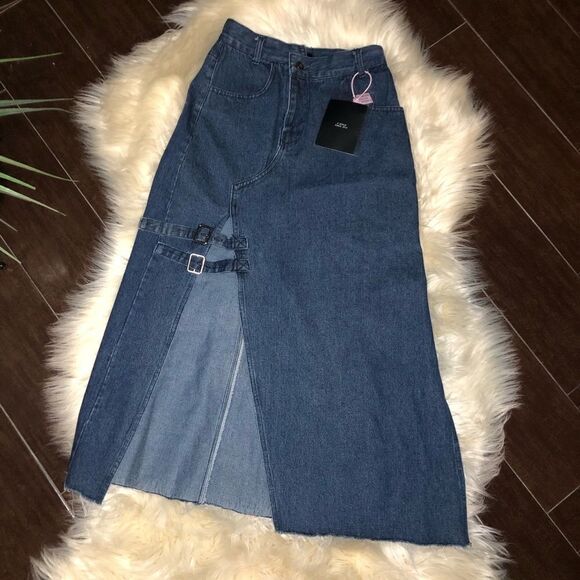 K•Space dark denim asymmetrical skirt sz XS/Small - Picture 3 of 15
